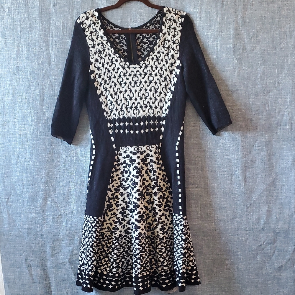 Nic+Zoe Illusion Black And White Sweater Dress